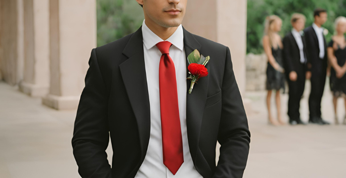 Black dress shirt red tie sales