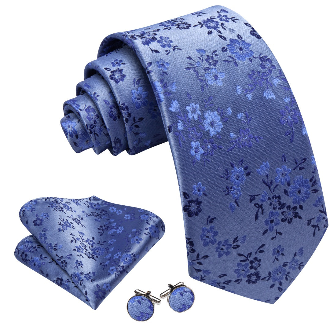 Barry. Wang Silk Ties Royal Blue Floral Ties for Wedding Mens Tie Set
