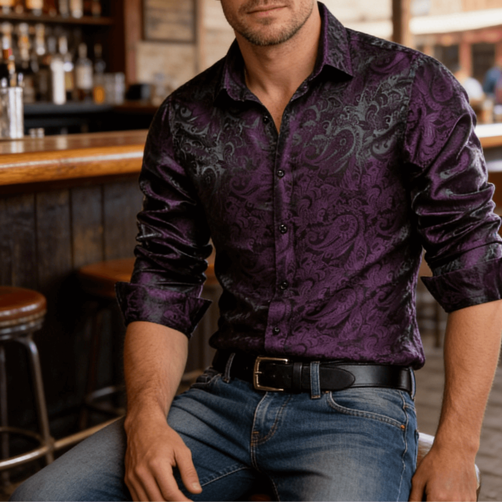 Barry. Wang Mens Purple Dress Shirt Paisley Silk Long Sleeve Button Down Shirt