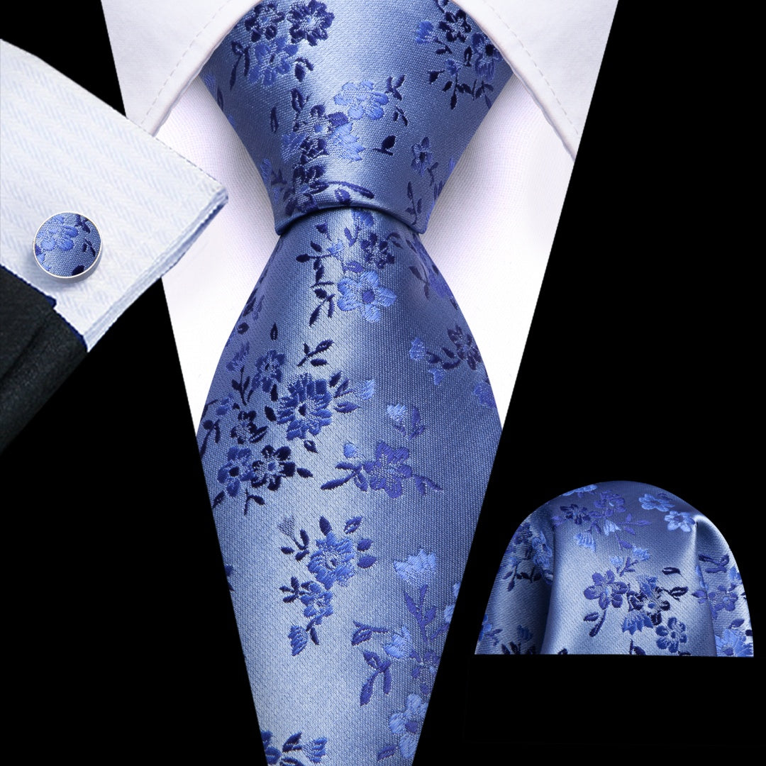 Barry. Wang Silk Ties Royal Blue Floral Ties for Wedding Mens Tie Set