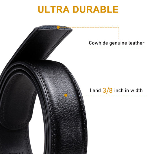 Barry. Wang Men's Black Leather Belt Ratchet Dress Belt Automatic Hollow Frame Buckle