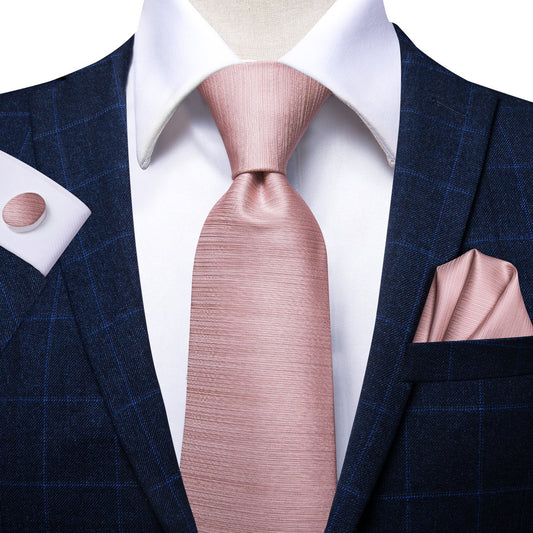 Barry. Wang Blush Pink Solid Tie Pocket Square Cufflinks Set