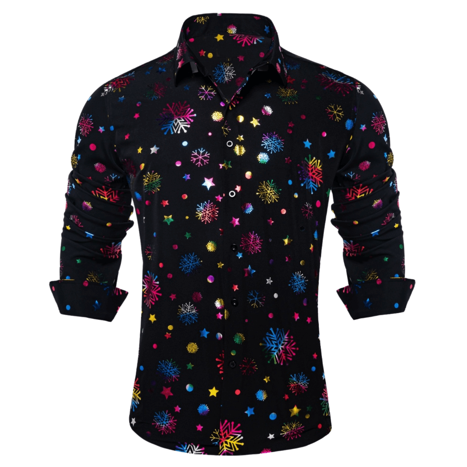 Barry.Wang Mens Black Shirt Colorful Xmas Holiday Party Button Up Dress Shirt