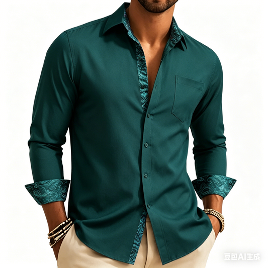 Barry. Wang Silk Button Down Shirt Hunter Green Construct Long Sleeve Shirt
