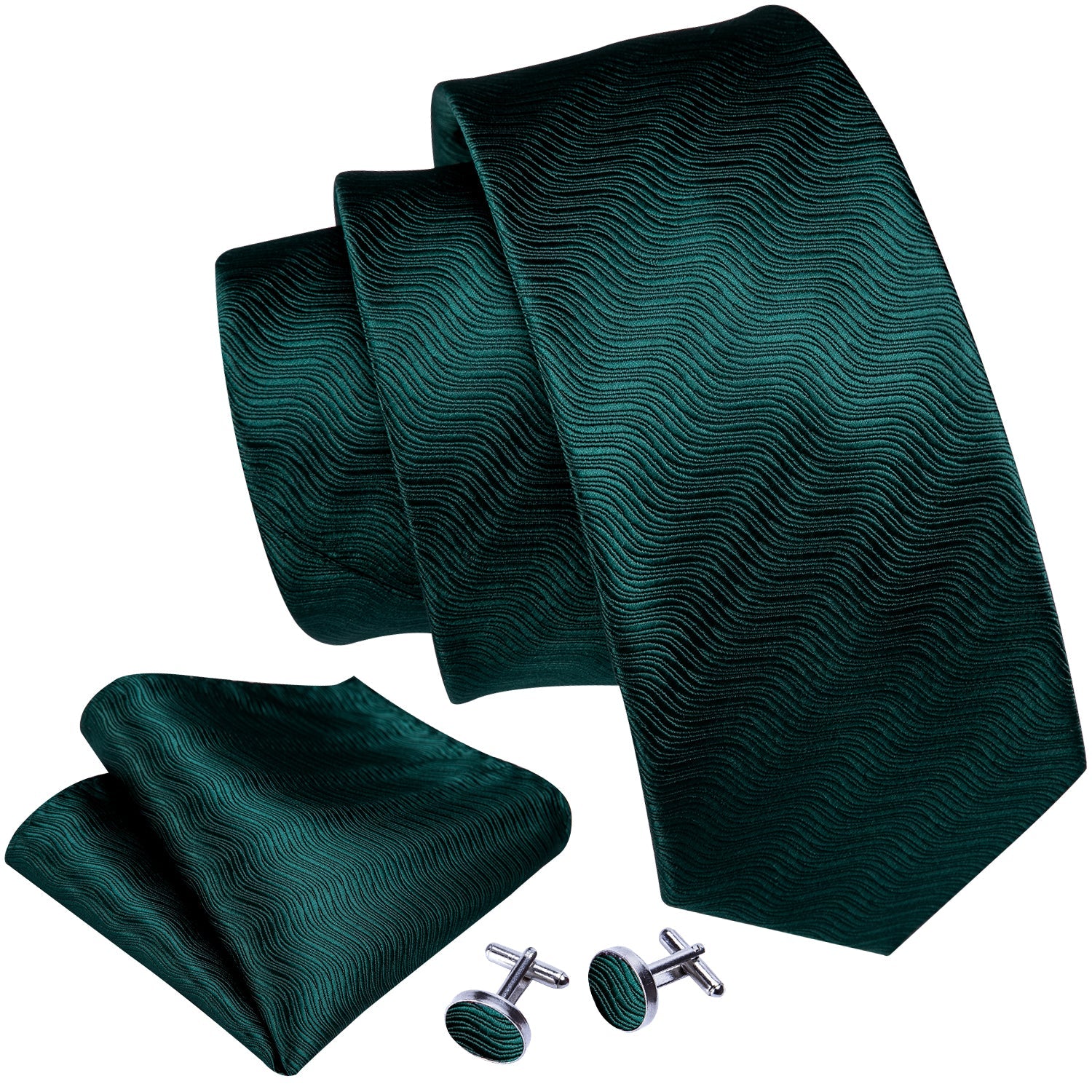 Dark Green Tie Novelty Green Geometric Hanky Cufflinks Set
