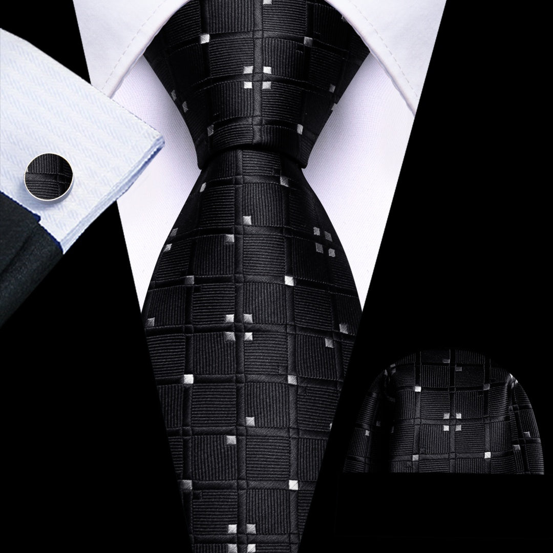 Barry. Wang Mens Black Tie Black White Plaid Ties for for Men Tie Set