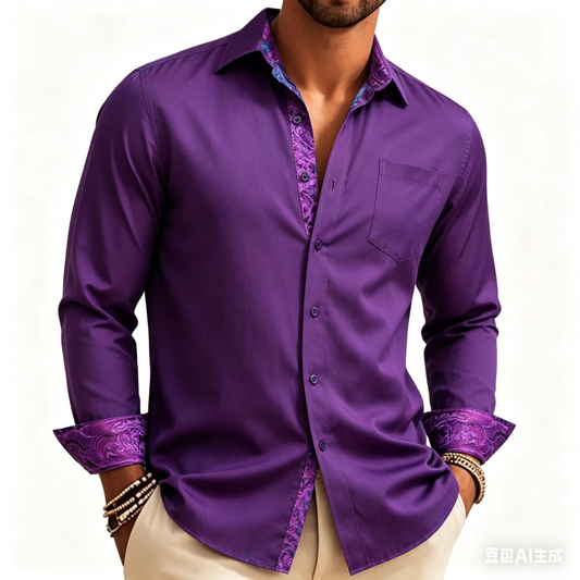 Barry. Wang Silk Button Down Shirt Purple Construct Long Sleeve Shirt