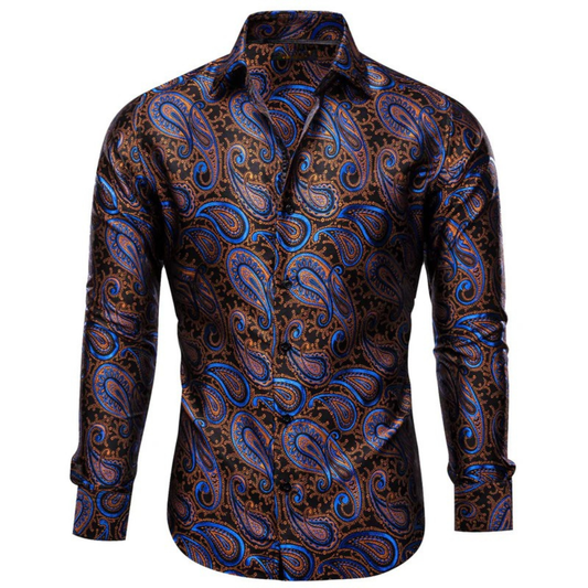 Barry. Wang Gold Paisley Dress Shirt Jacquard Wrinkle Free Long Sleeve Button Down Shirt