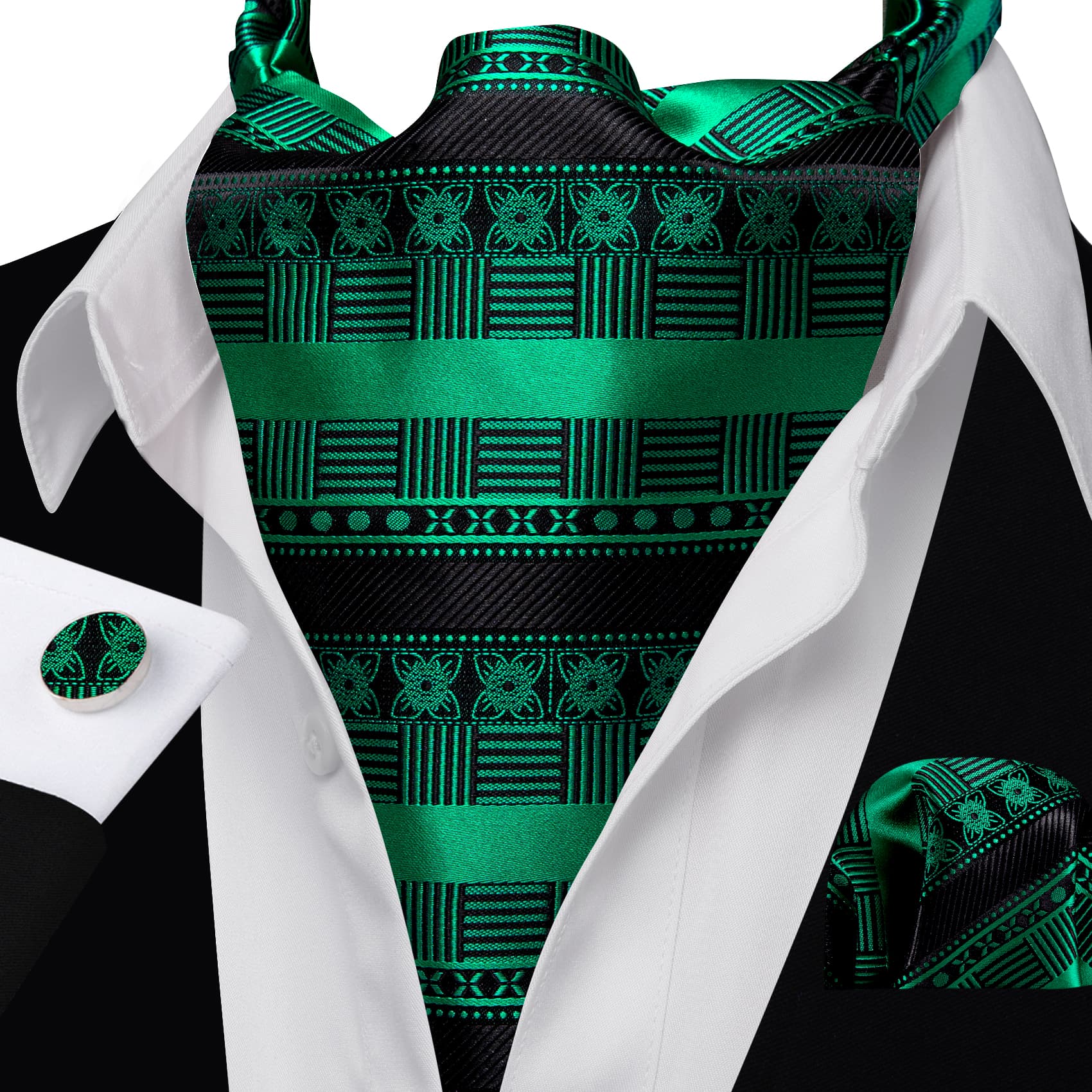 Black Emerald Green Tie Handkerchief Cufflink Set Media 1 of 5