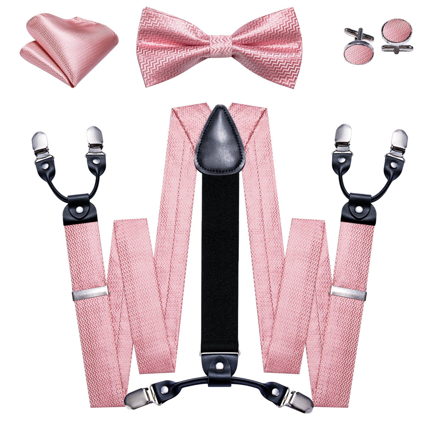 Barry. Wang Men's Suspenders Pink Solid Y Back Adjustable Bow Tie Suspenders Set