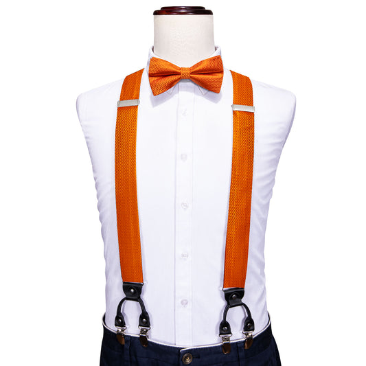 Barry. Wang Orange Bow Tie Solid Y Back Adjustable Bow Tie Suspenders Set