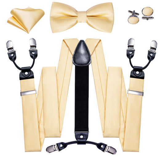 Barry. Wang Vanilla Solid Y Back Adjustable Bow Tie Suspenders Set