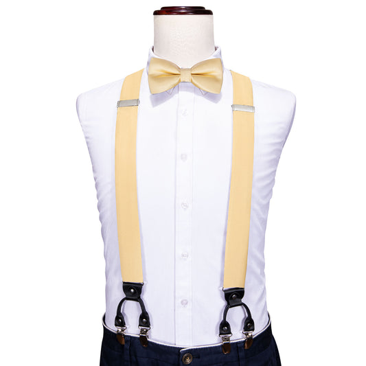 Barry. Wang Vanilla Solid Y Back Adjustable Bow Tie Suspenders Set