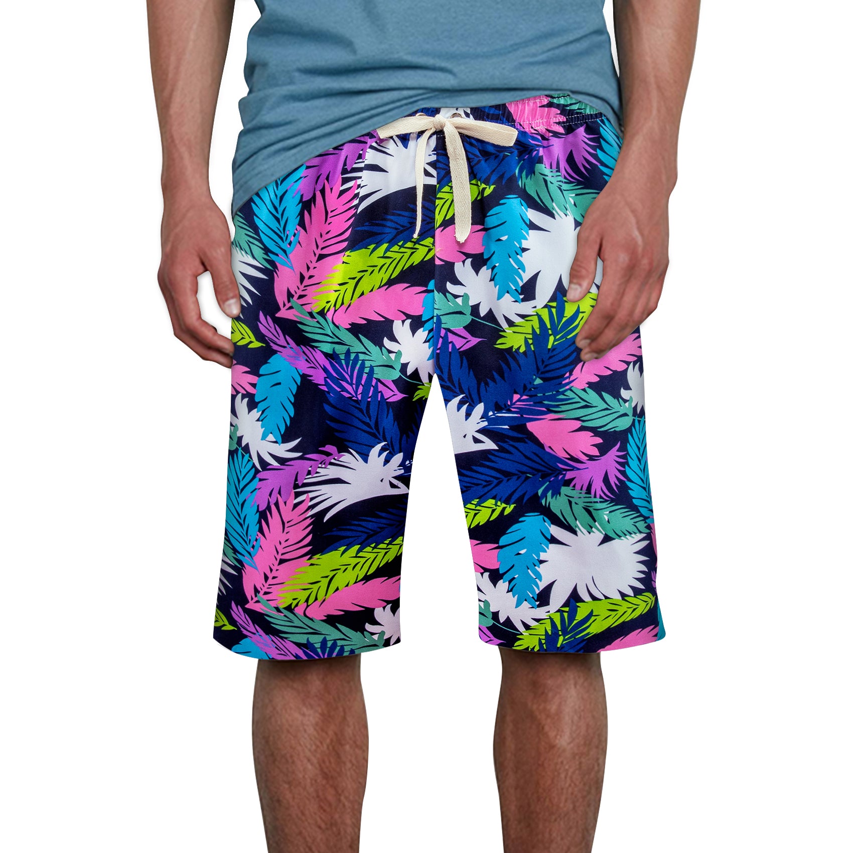 Mens Colorful Floral Print Vacation Shorts