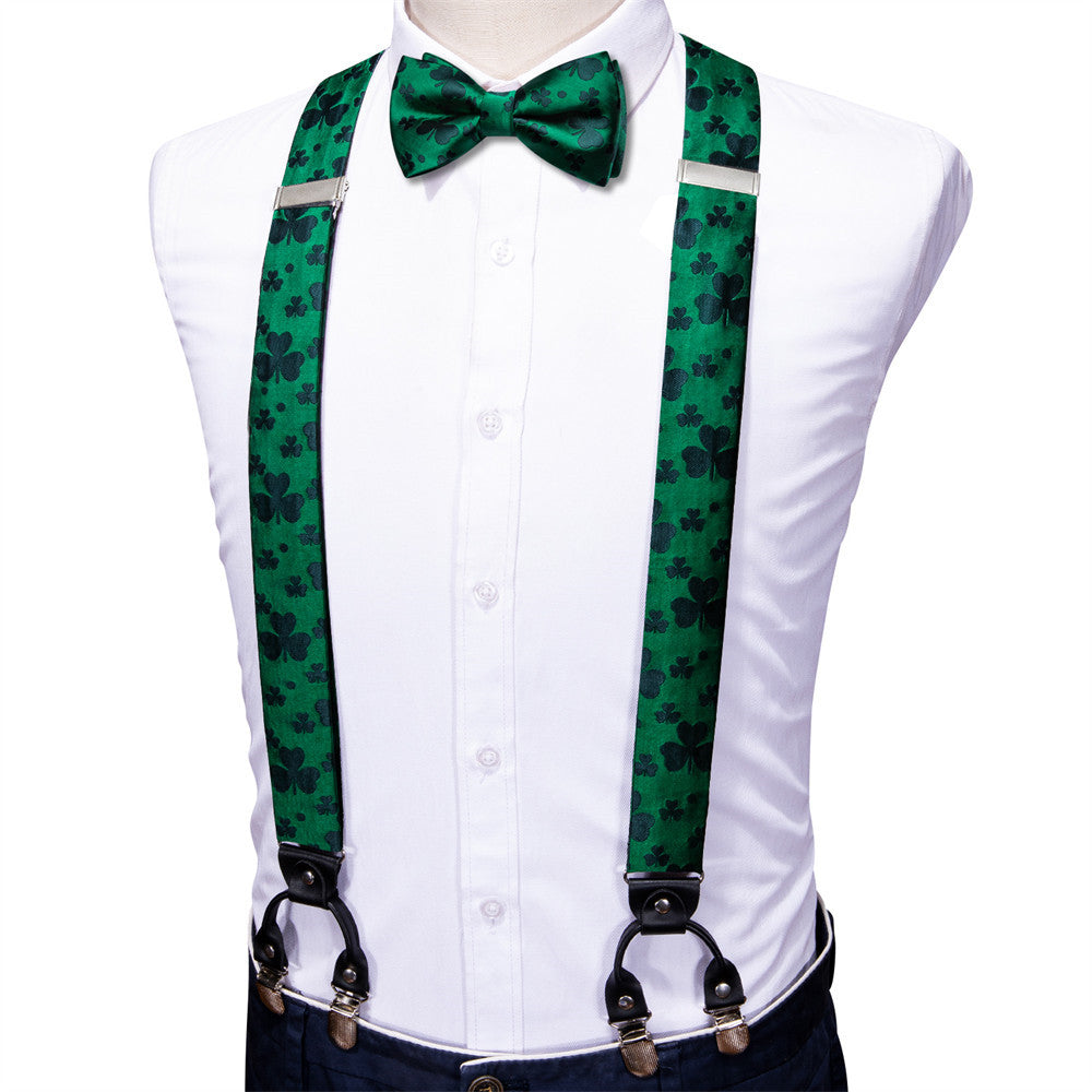 Barry. Wang Green Clover Suspender Bowtie Set