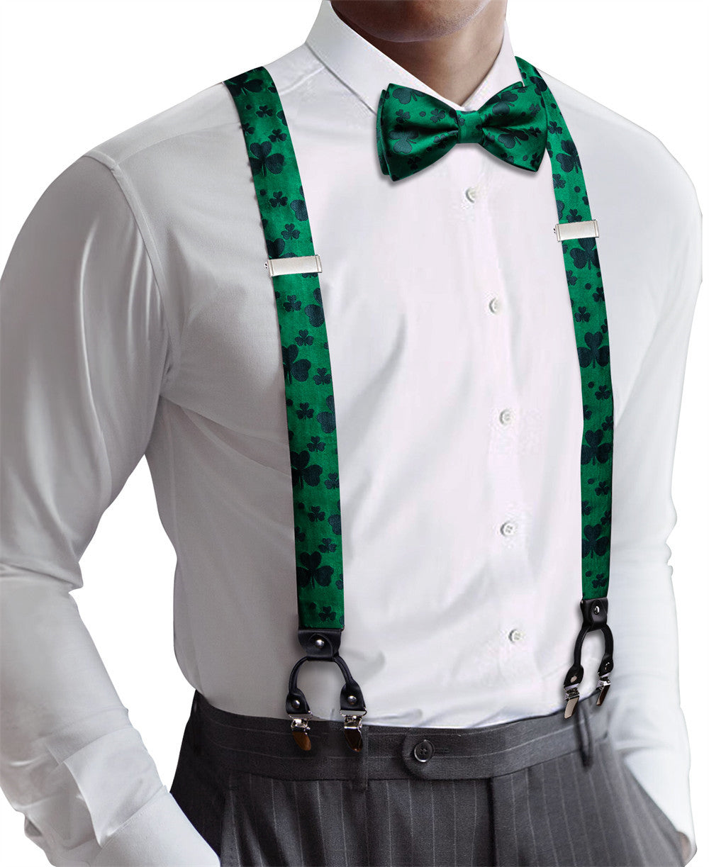 Barry. Wang Green Clover Suspender Bowtie Set
