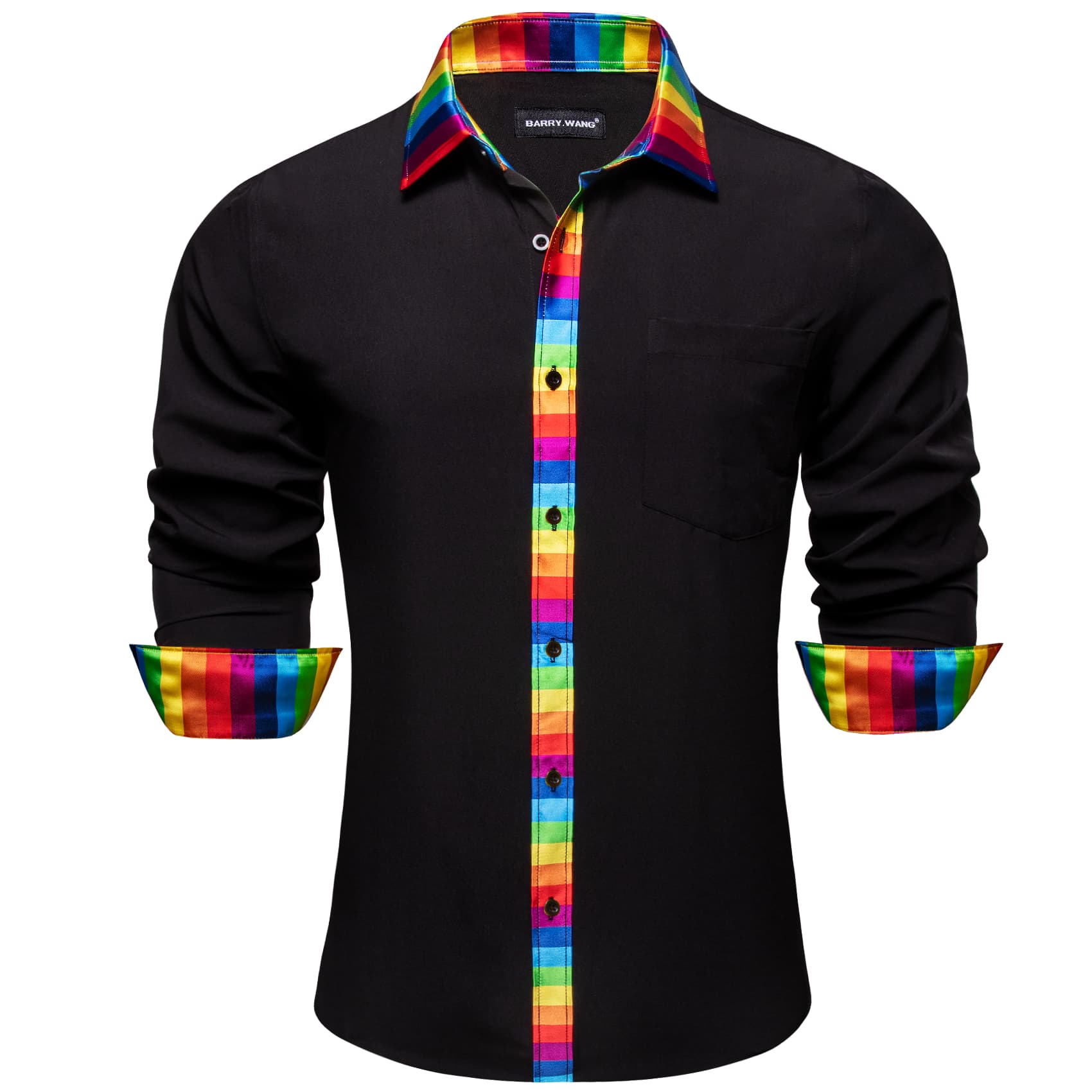 Barry.Wang RainBow Contrast Collar Shirt Black Long Sleeve Designer Dr Barry. Wang Barry.Wang RainBow Contrast Collar Shirt Black Long Sleeve Designer Dr Barry. Wang