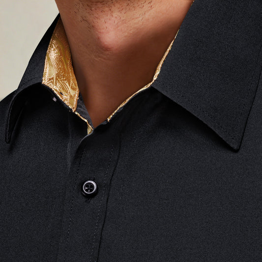 Barry. Wang Dress Shirt for Men Black Construct Long Sleeve Button Down Shirt