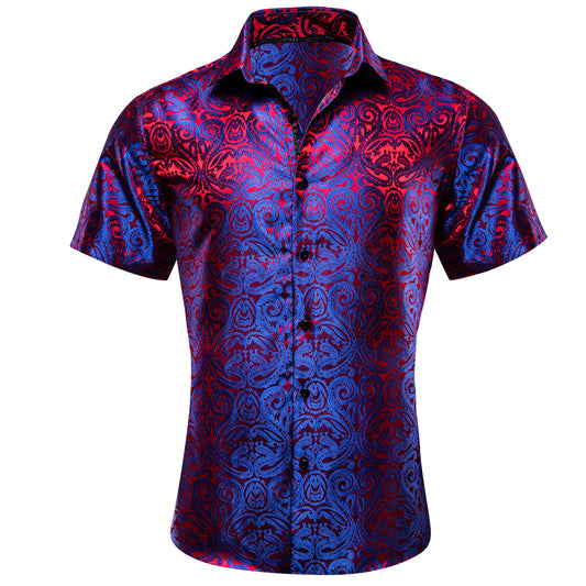 Barry. Wang Mens Paisley Dress Shirt Purple 70s Disco Short Sleeve Button Down Shirt