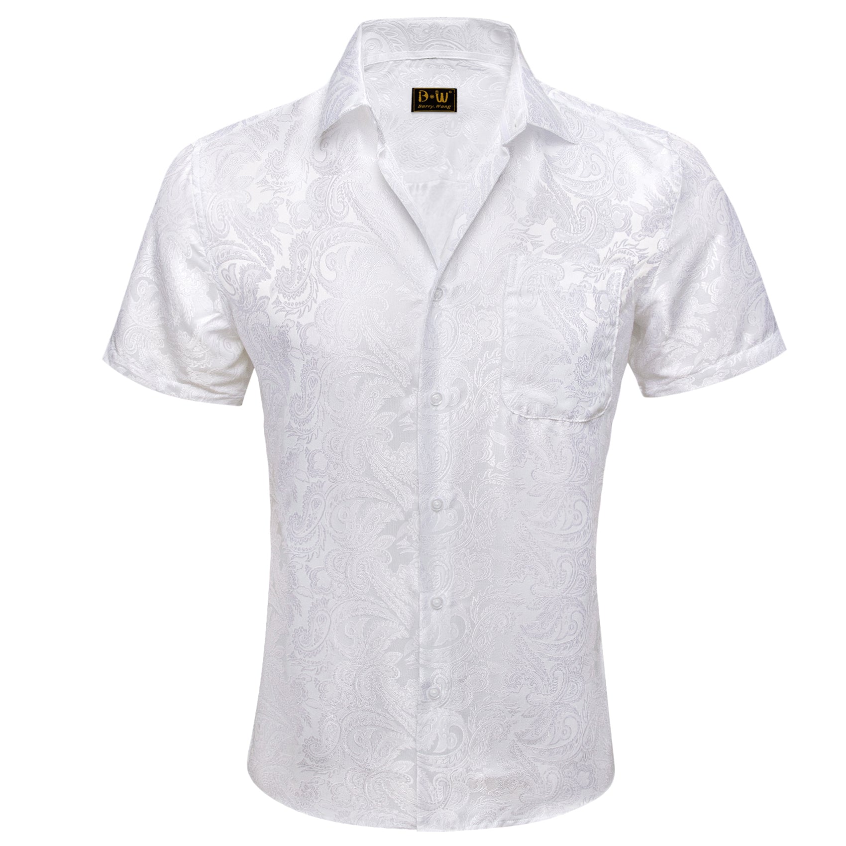 Barry. Wang White Paisley Jacquard Short Sleeve Button Up Shirt for Men