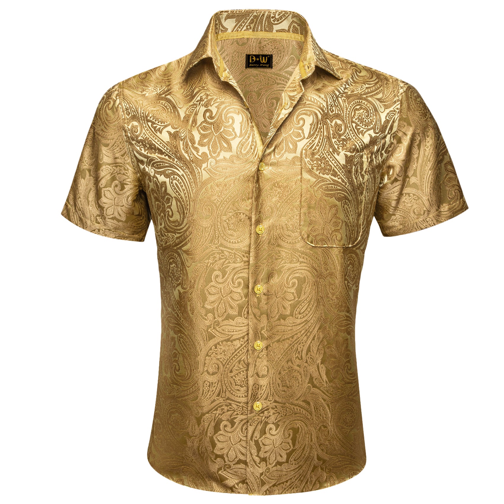 Barry. Wang Golden Paisley Jacquard Short Sleeve Button Up Shirt for Men