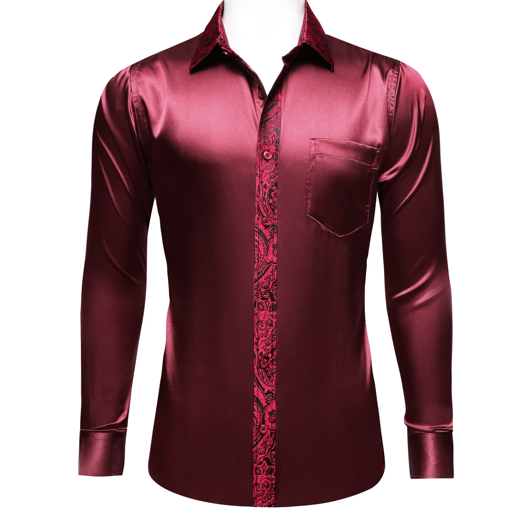 mens collared shirt Dark red paisley long sleeve shirt