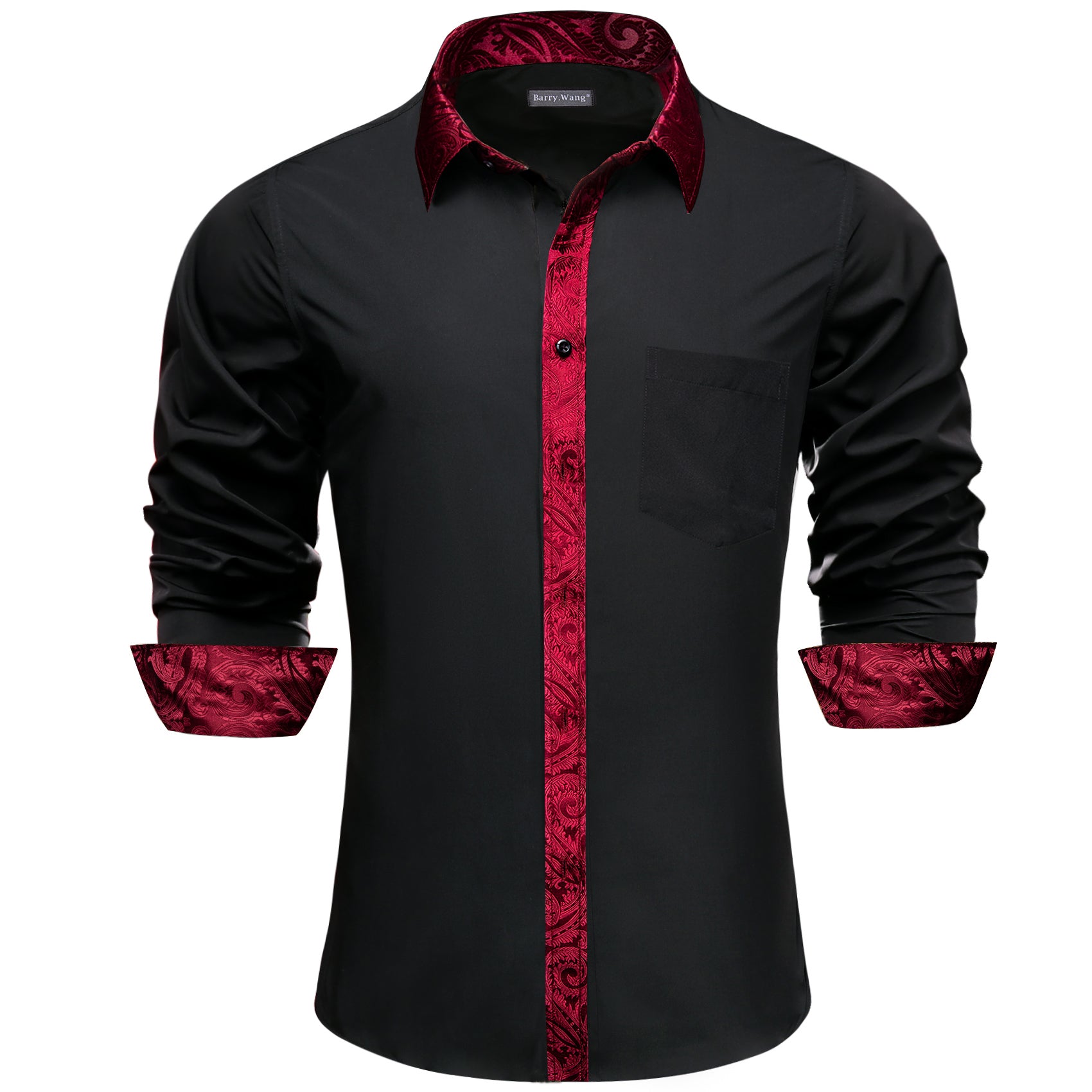 Barry. Wang Black Dress Shirts for Men Disco Long Sleeve Button Up Casual Shirt