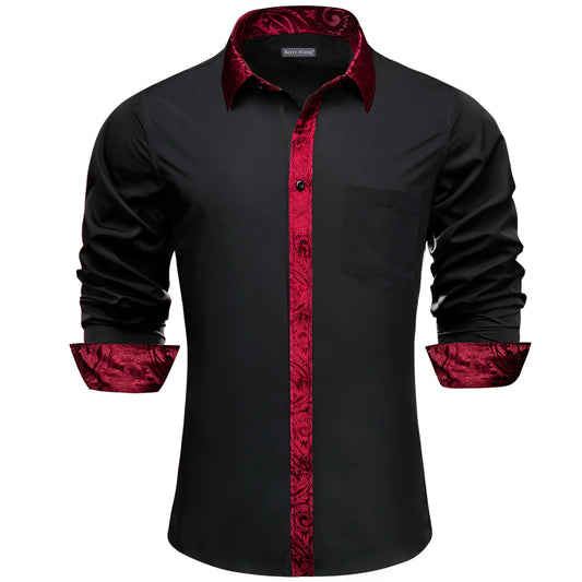 Barry. Wang Black Dress Shirts for Men Disco Long Sleeve Button Up Casual Shirt