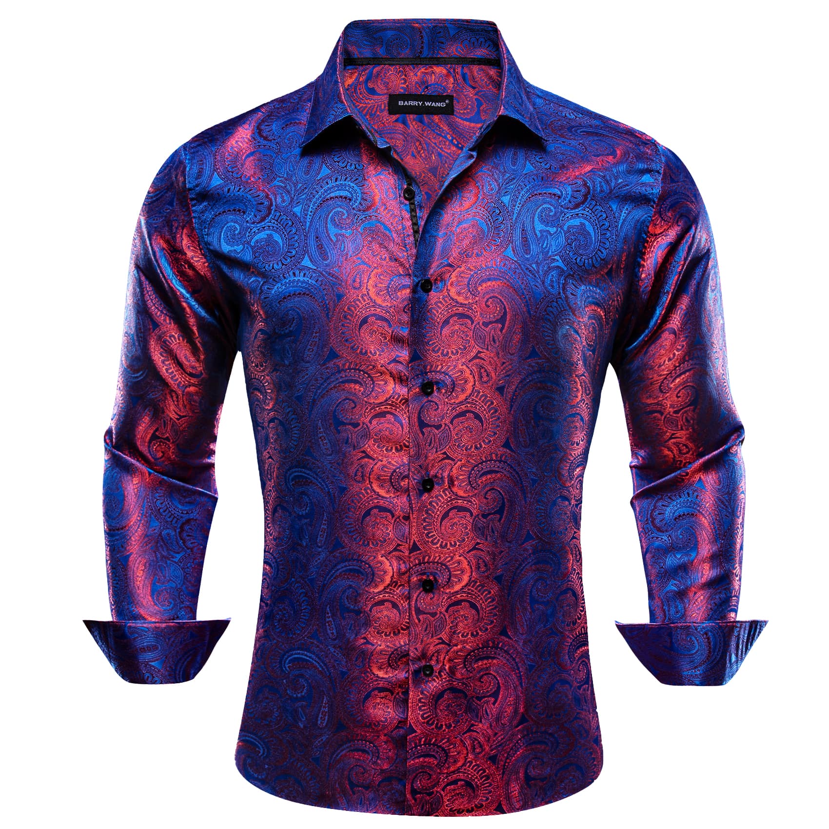 Wang Men's Button Up Shirts Blue Red Paisley Dress Shirt