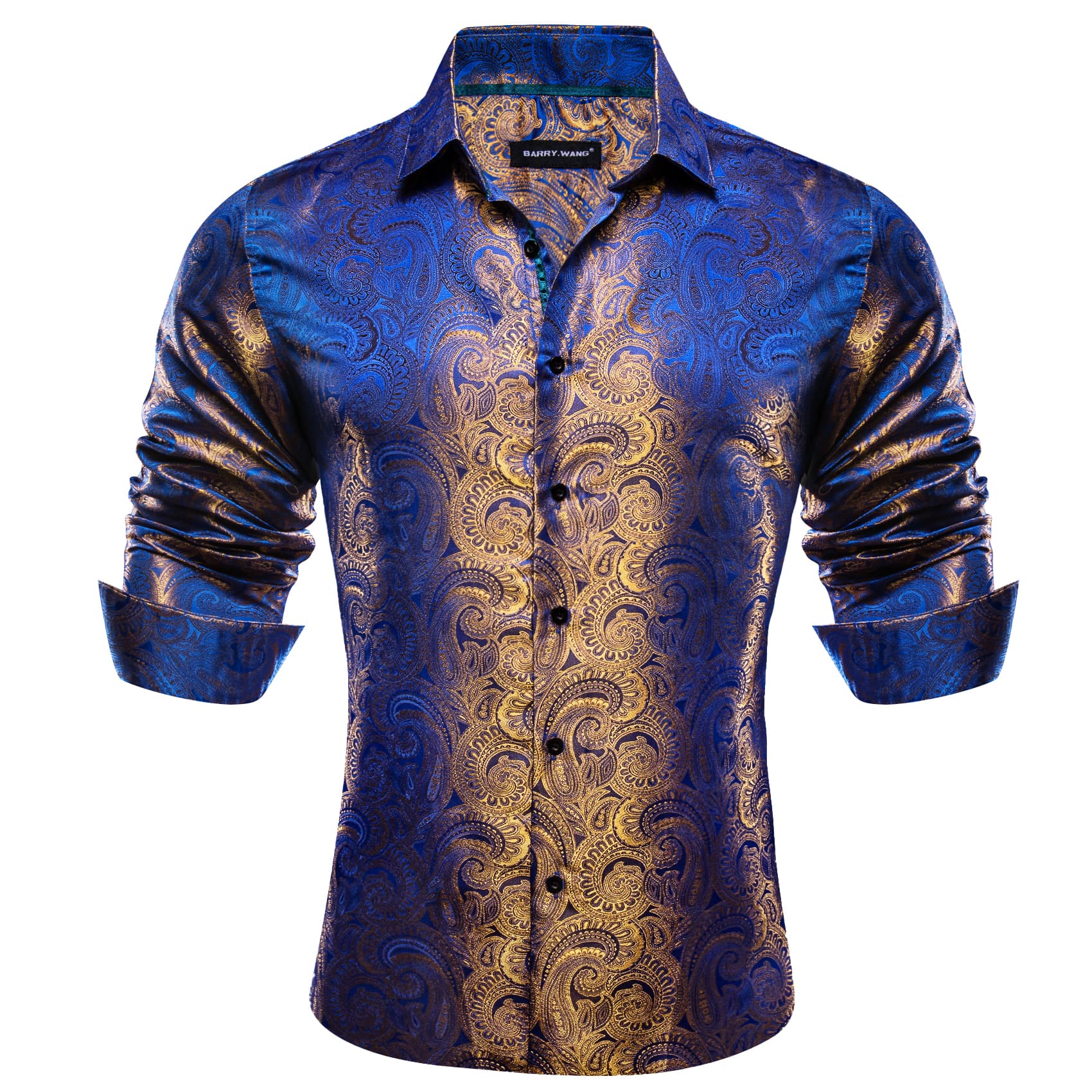 Barry. Wang Mens Paisley Dress Shirt Gold Blue 70s Disco Long Sleeve B Barry. Wang Mens Paisley Dress Shirt Gold Blue 70s Disco Long Sleeve B