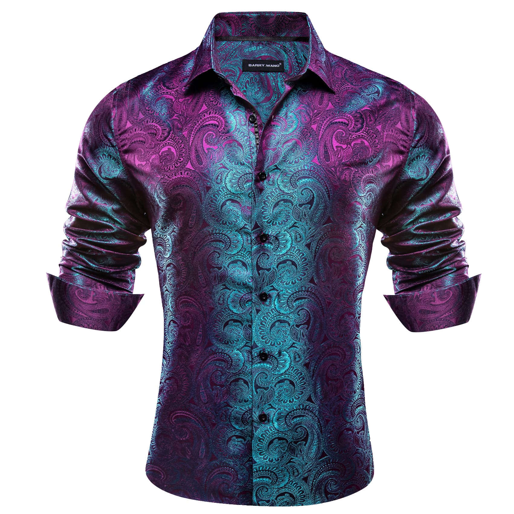 Barry. Wang Blue Paisley Shirt Button Down Mens Party Long Sleeve Dress Shirt, M Barry. Wang Blue Paisley Shirt Button Down Mens Party Long Sleeve Dress Shirt, M