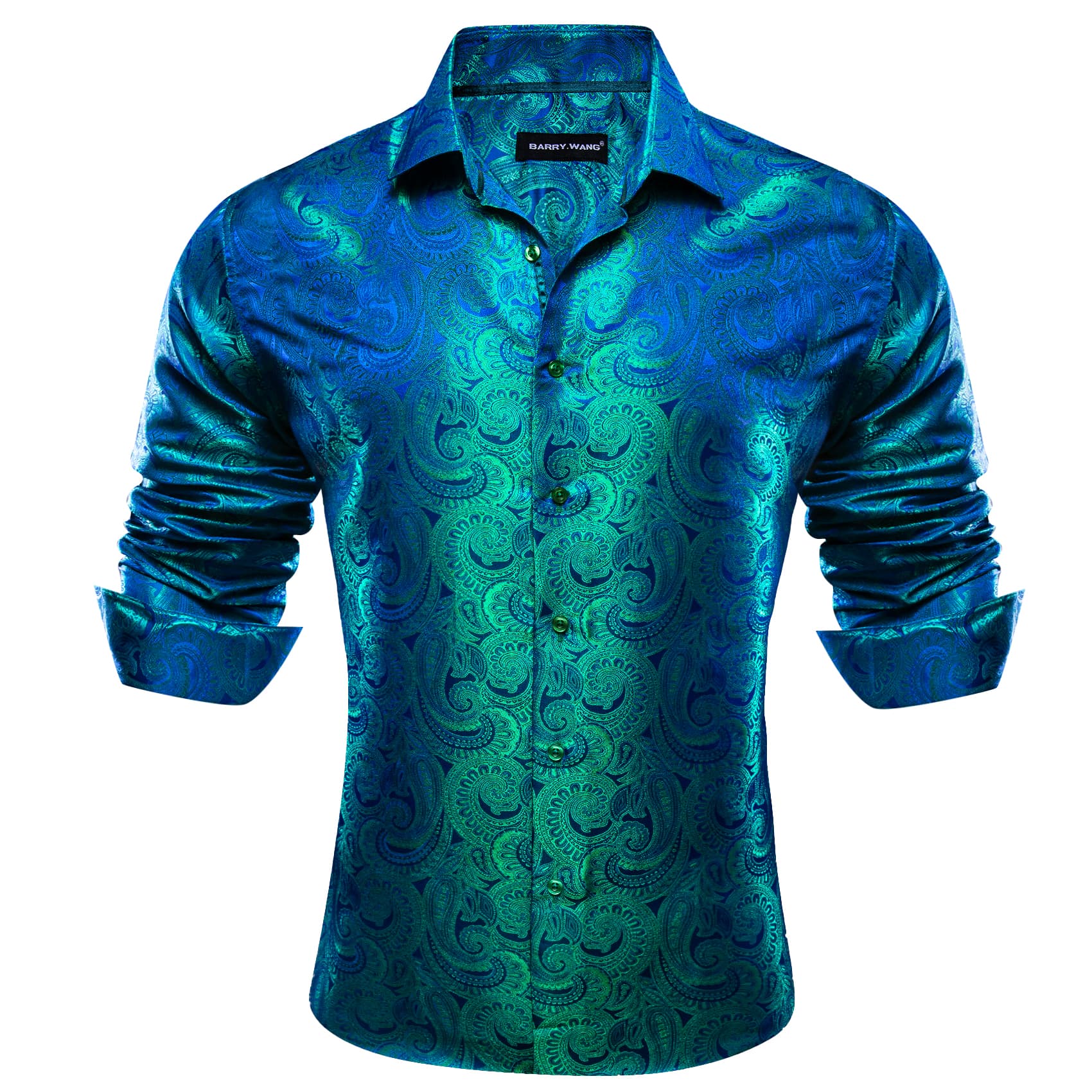 Barry. Wang Emerald Green Paisley Shirt Blue Jacquard Button Down Shirt, 3XL Barry. Wang Emerald Green Paisley Shirt Blue Jacquard Button Down Shirt, 3XL