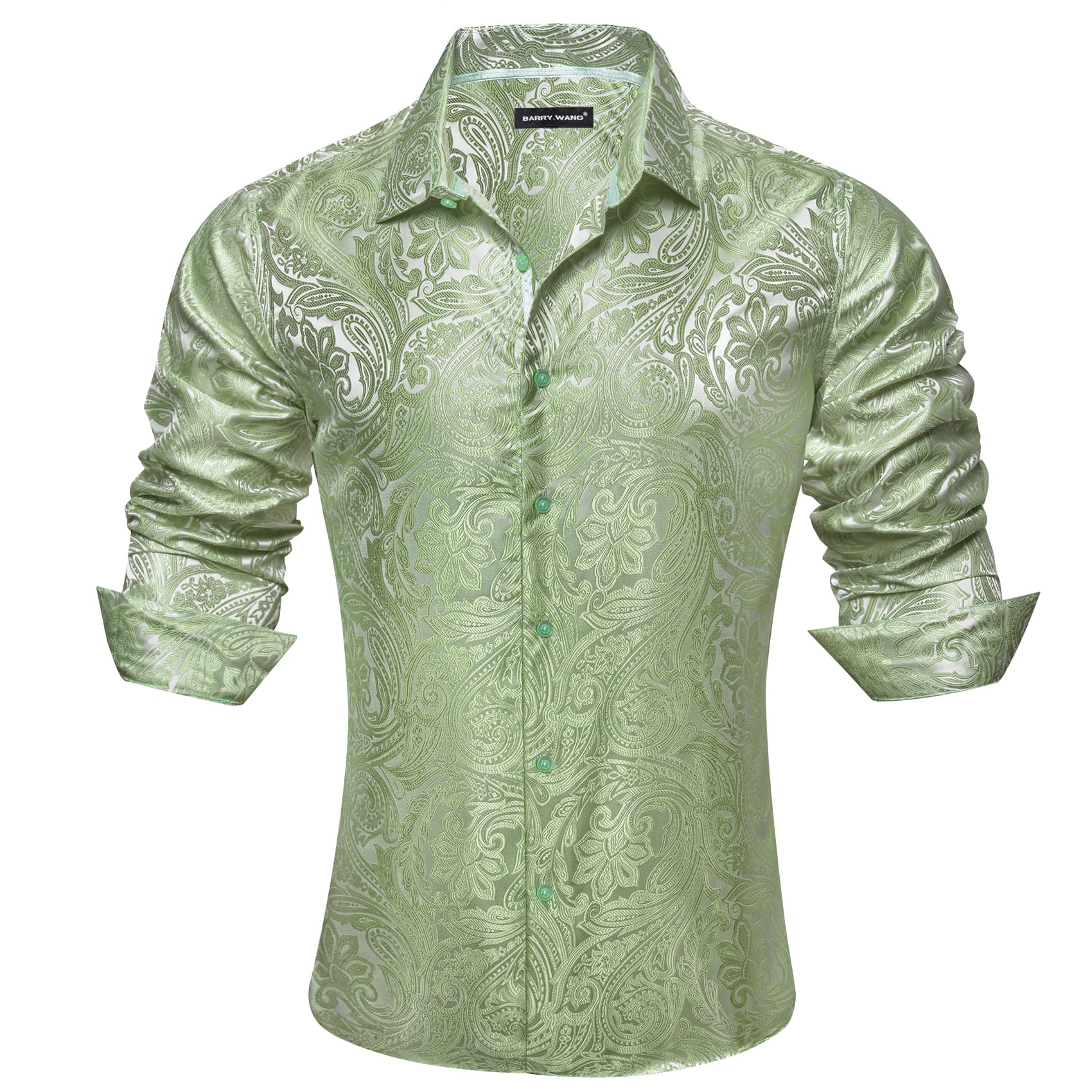 Barry. Wang Sage Green Paisley Shirt Men Long Sleeve Dress Shirt