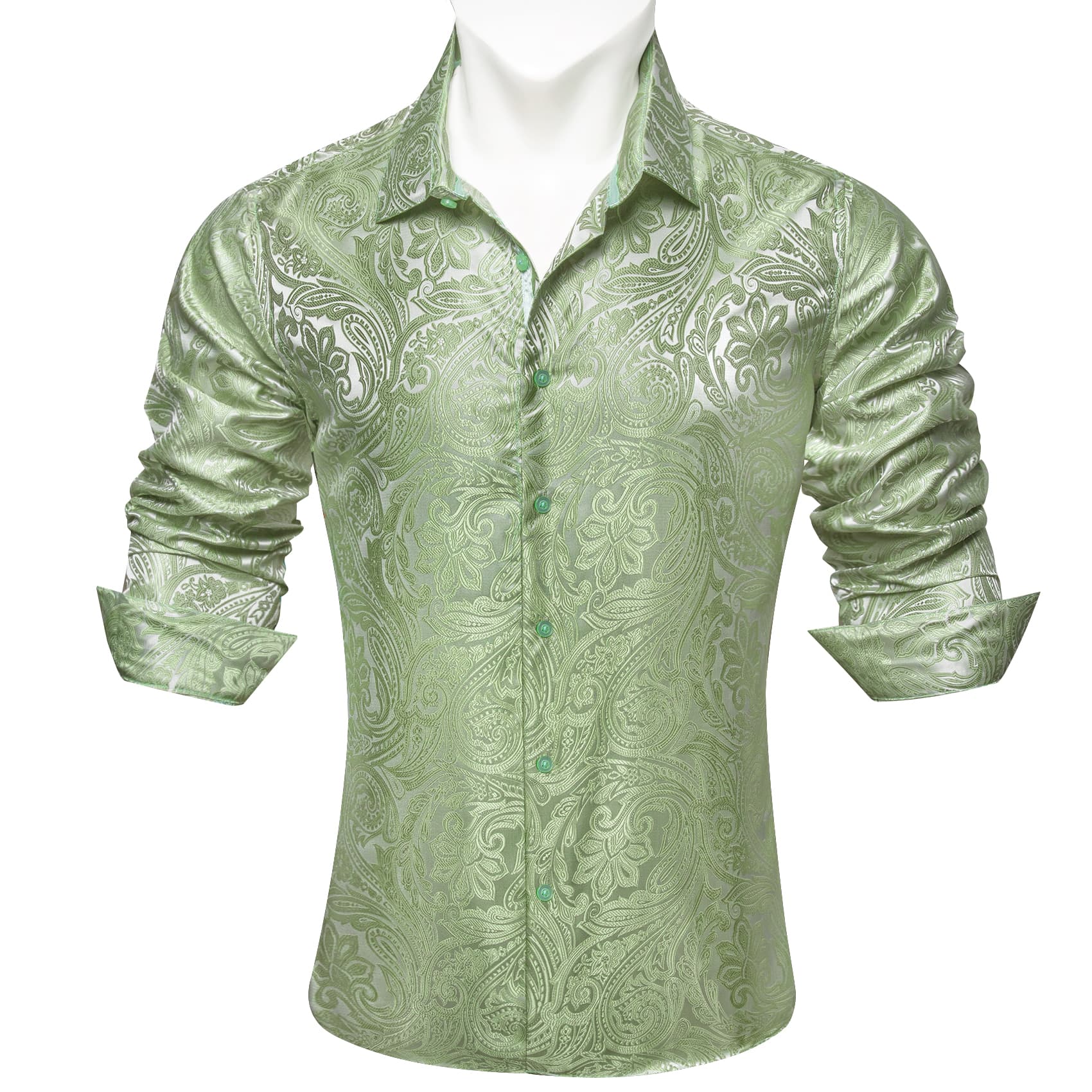 Barry. Wang Sage Green Paisley Shirt Men Long Sleeve Dress Shirt