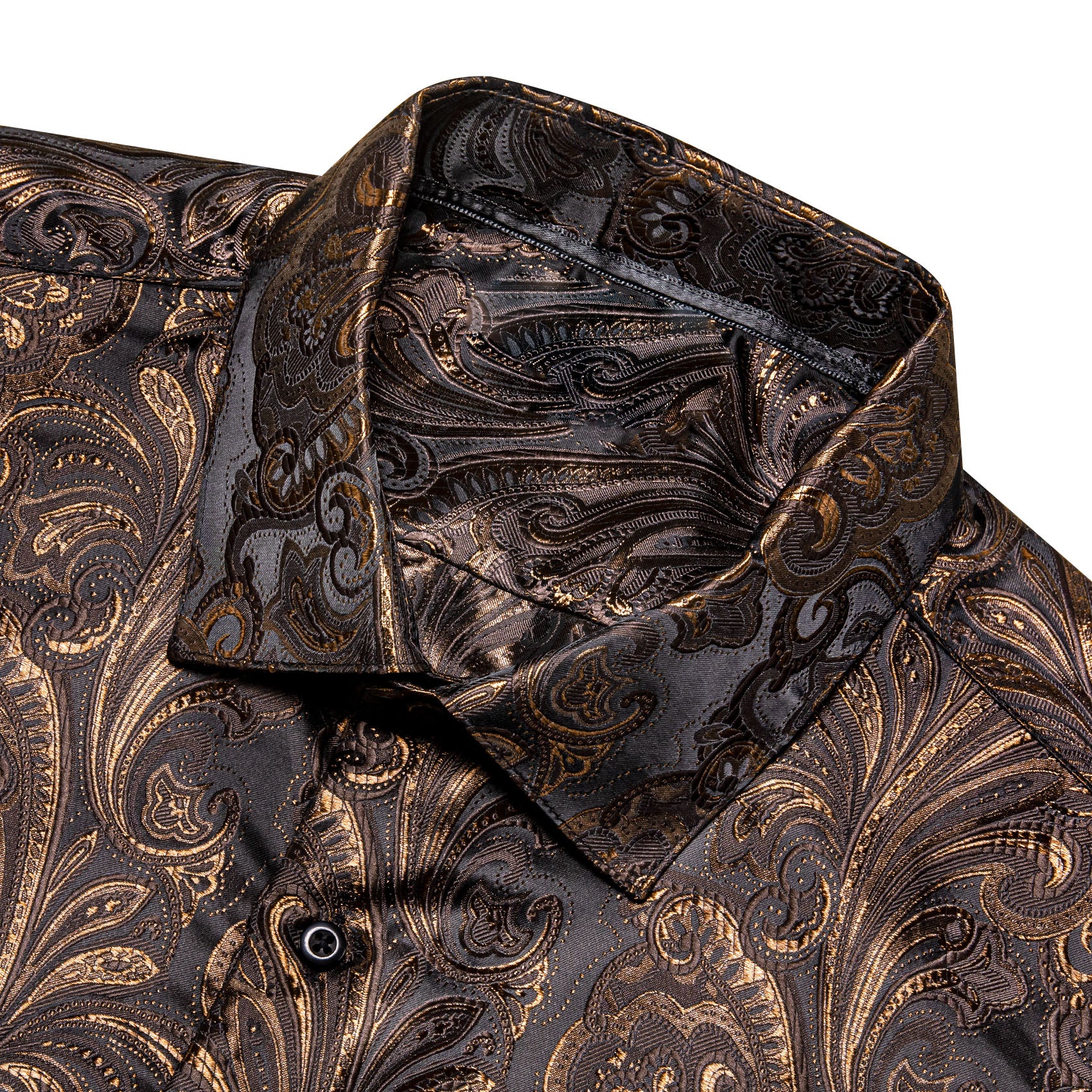 Barry. Wang Brown Floral Shirt Long Sleeve Collar Silk Dress Shirt for Men