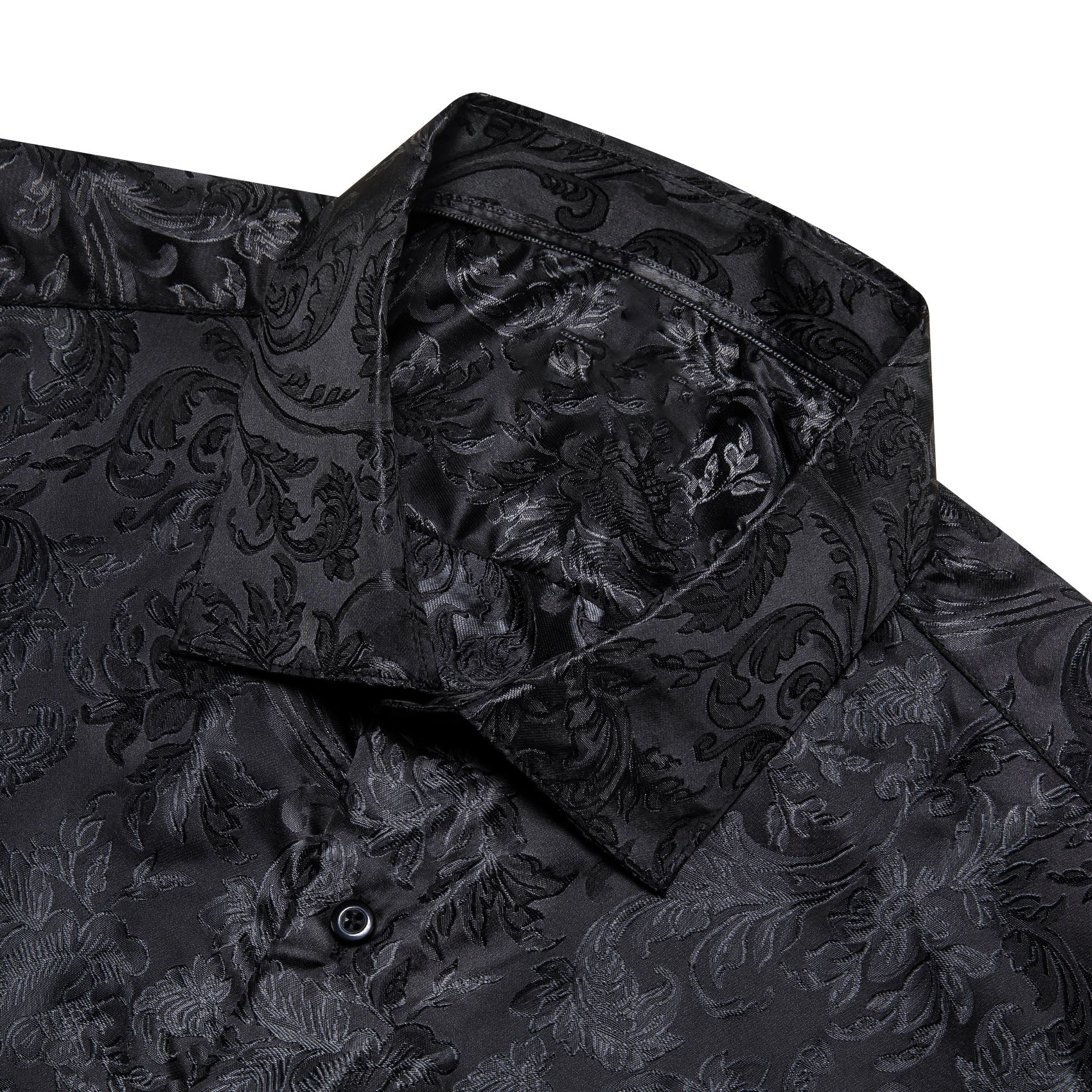 Barry. Wang Black Floral Shirt Silk Long Sleeve Collar Dress Shirt For Men