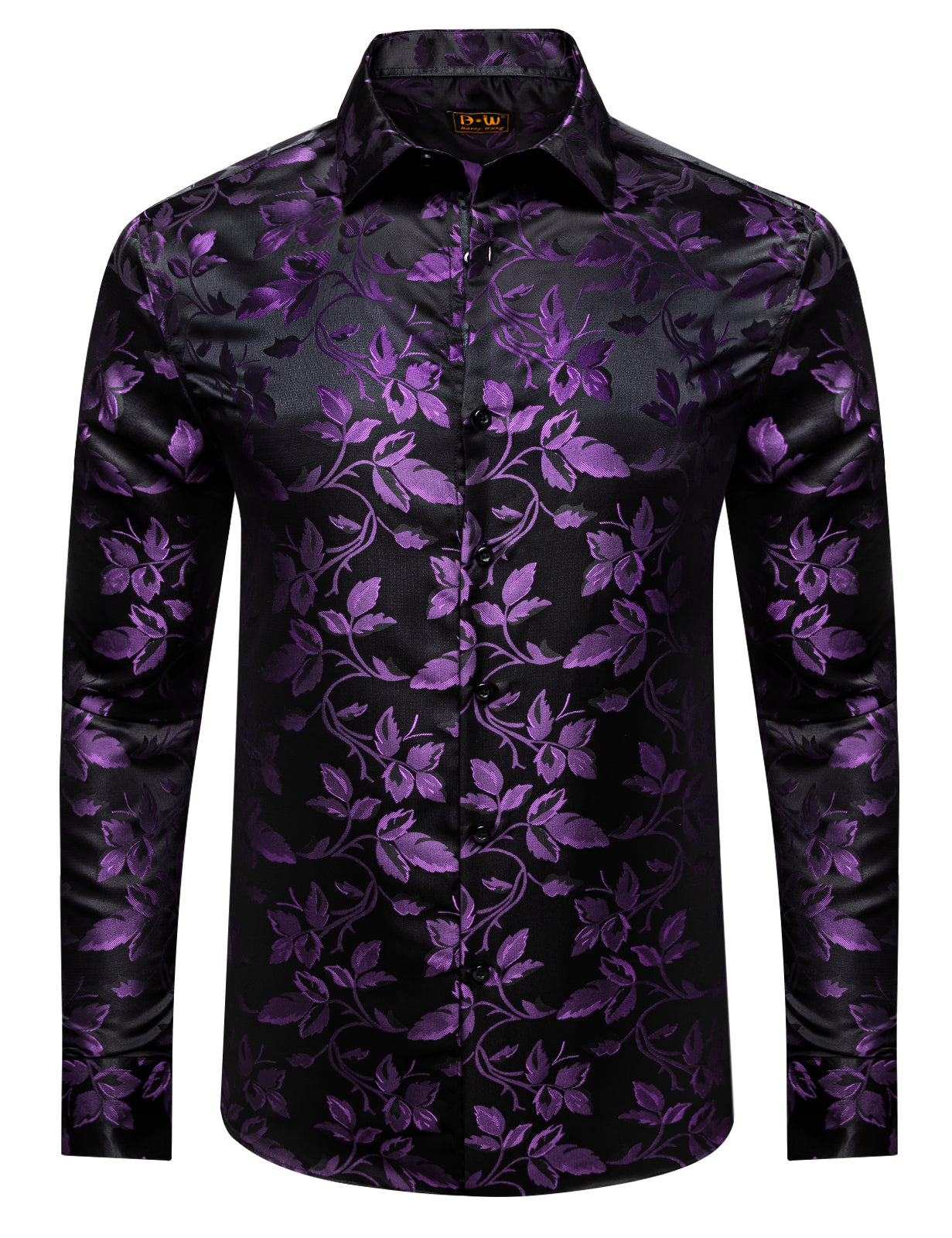 Barry. Wang Purple Black Floral Long Sleeve Button Down Shirt for Men