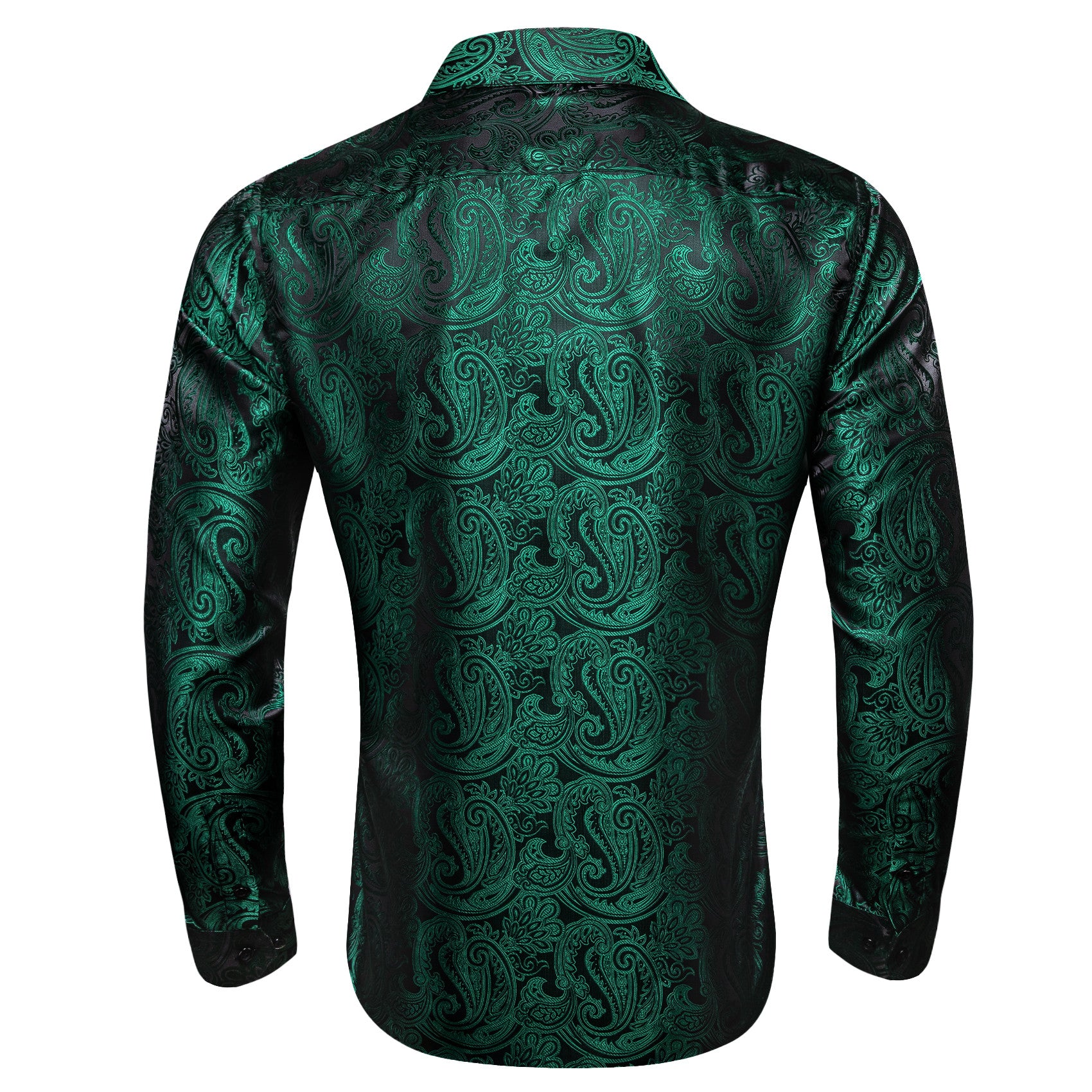 Barry. Wang Mens Hunter Green Dress Shirt Paisley Silk Long Sleeve Button Down Shirt