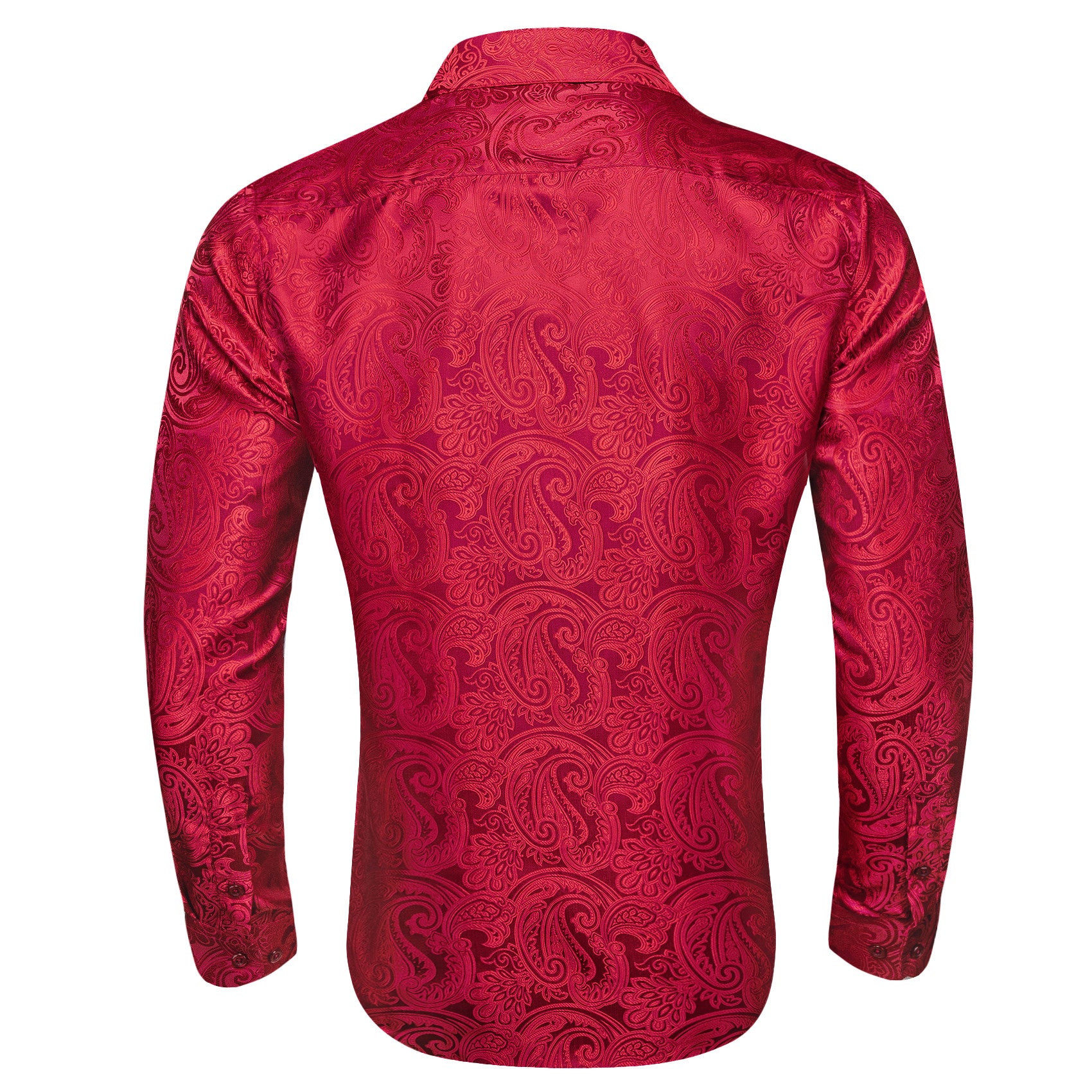 Barry. Wang Mens Cranberry Dress Shirt Paisley Silk Long Sleeve Button Down Shirt