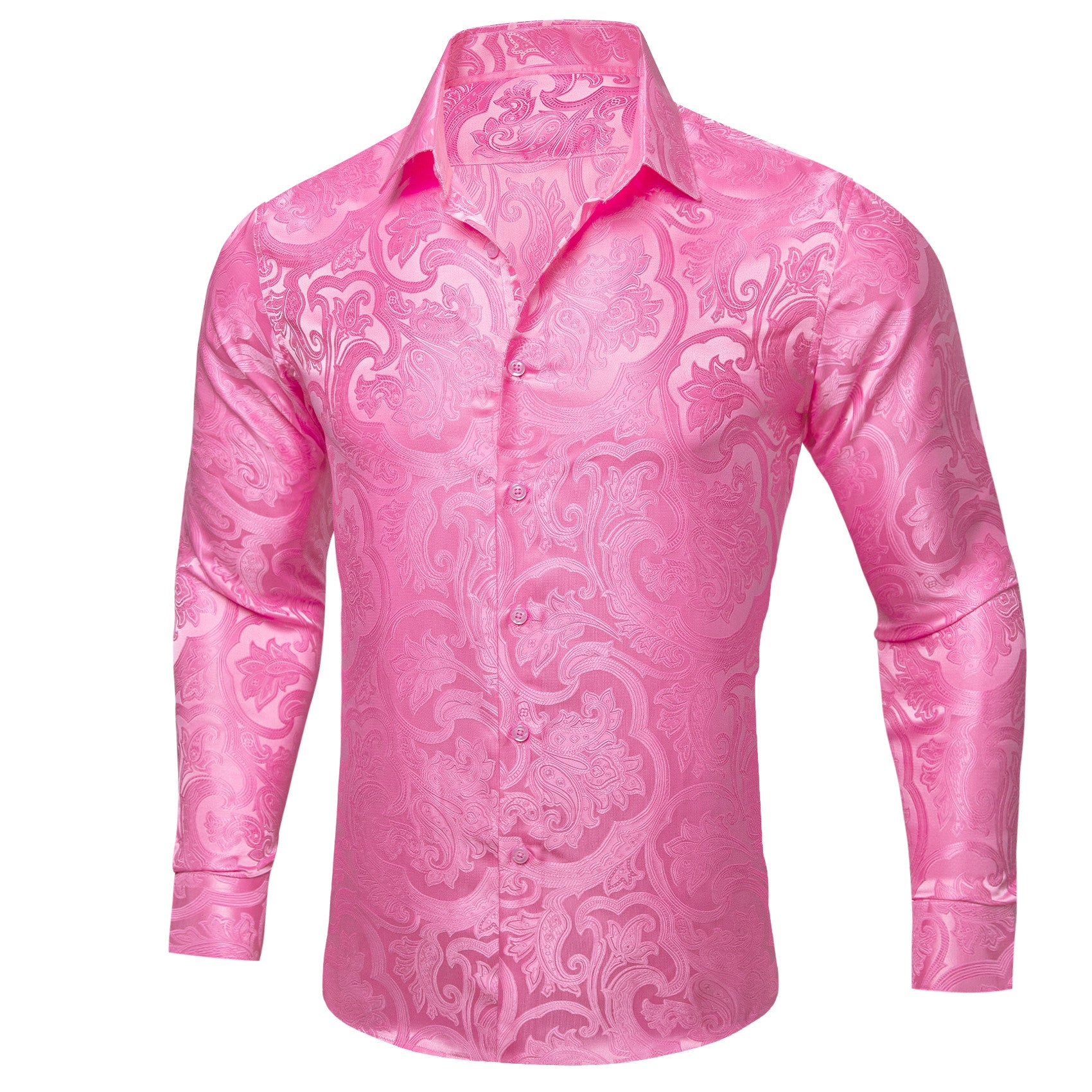 Barry. Wang Mens Western Shirt Silk Hot Pink Paisley Long Sleeve Button Down Dress Shirt