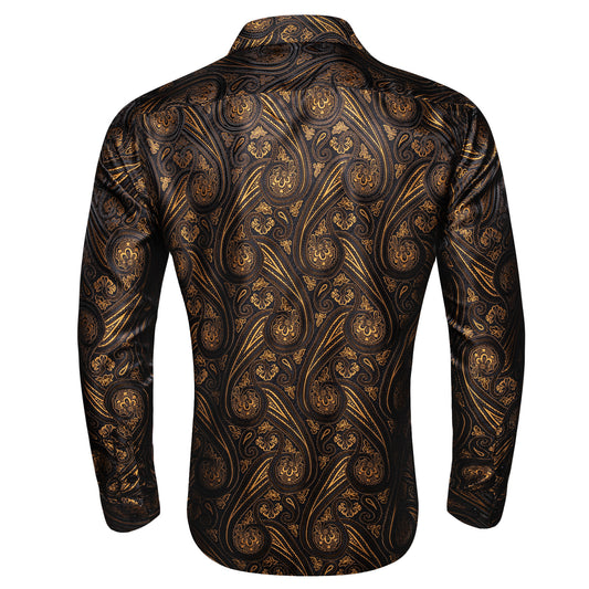 Barry. Wang Gold Paisley Shirt Button Down Mens Western Dress Long Sleeve Shirt