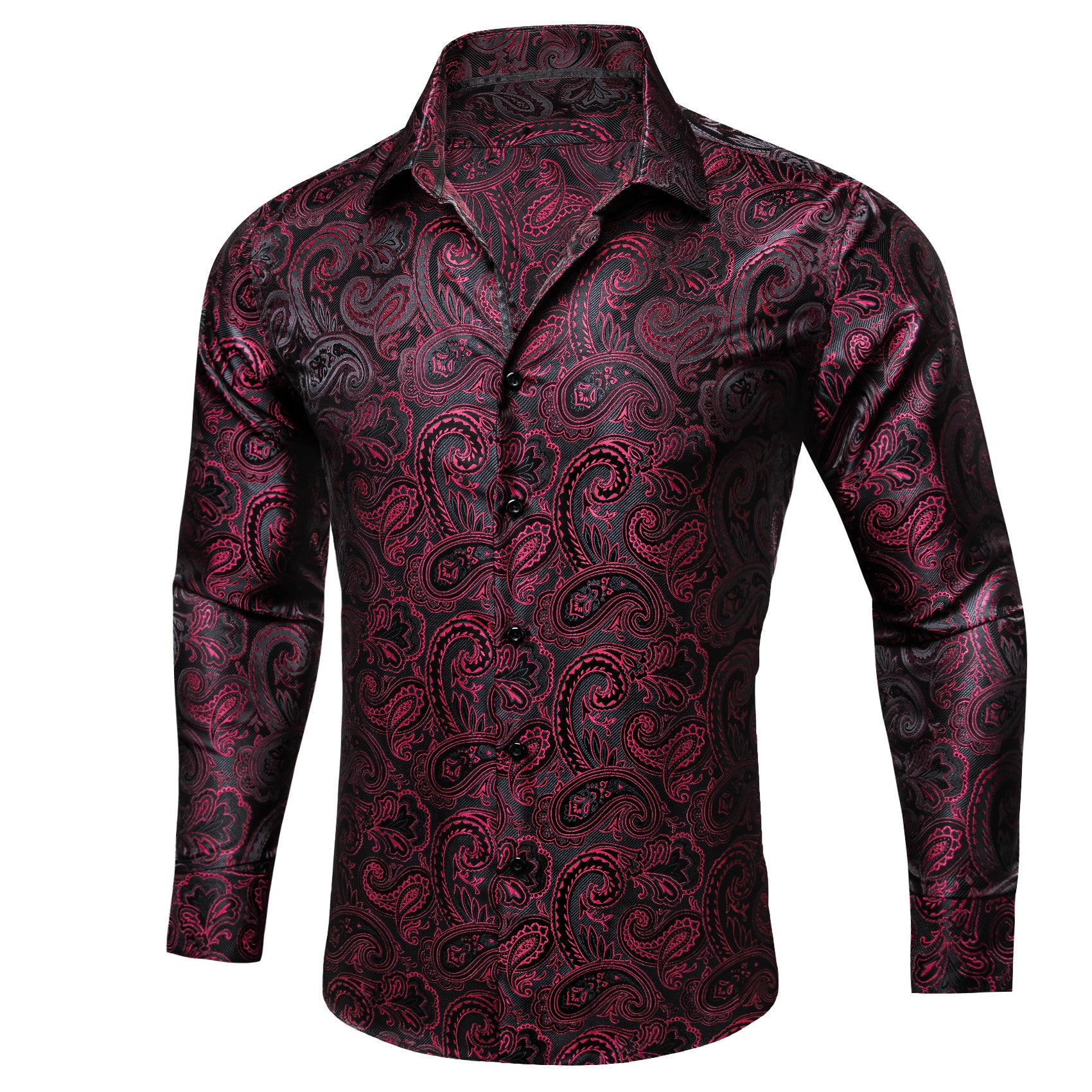 Barry. Wang Mens Burgundy Dress Shirt Paisley Silk Long Sleeve Button Down Shirt