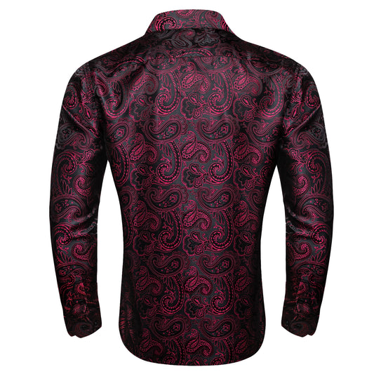 Barry. Wang Mens Burgundy Dress Shirt Paisley Silk Long Sleeve Button Down Shirt
