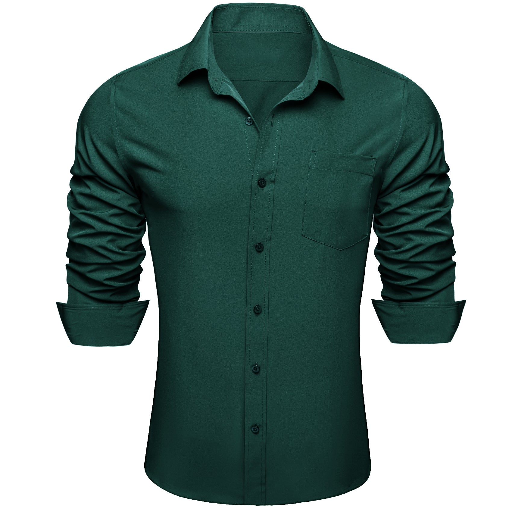 Barry. Wang Mens Silk Hunter Green Dress Shirt Solid Casual Button Down Long Sleeve Shirt