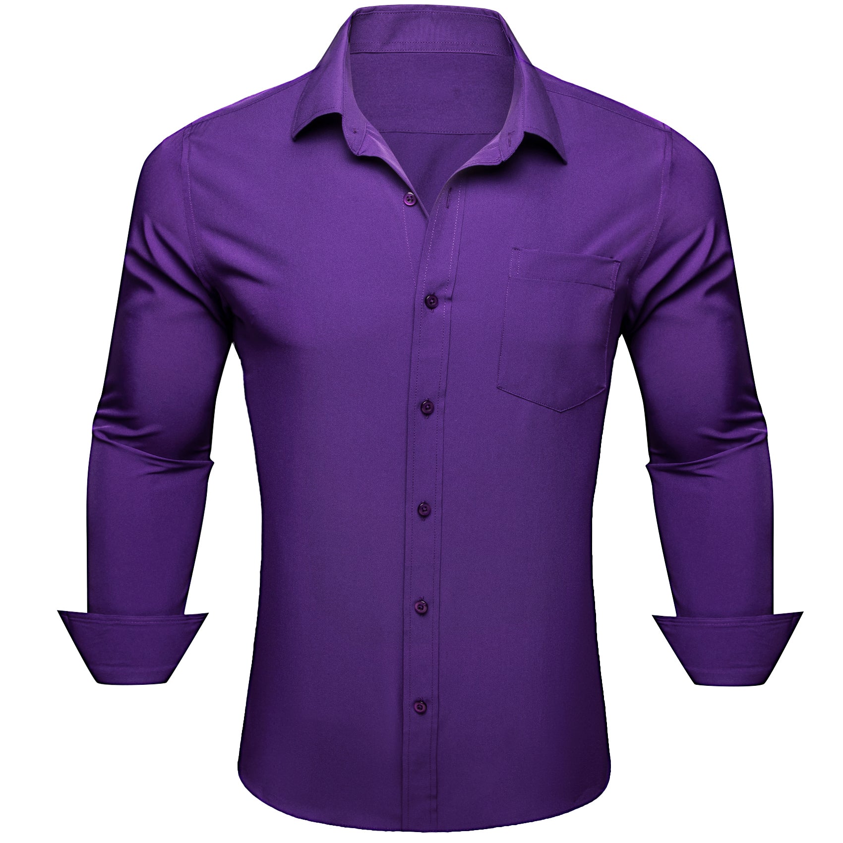 Barry. Wang Mens Silk Purple Dress Shirt Solid Casual Button Down Long Sleeve Shirt