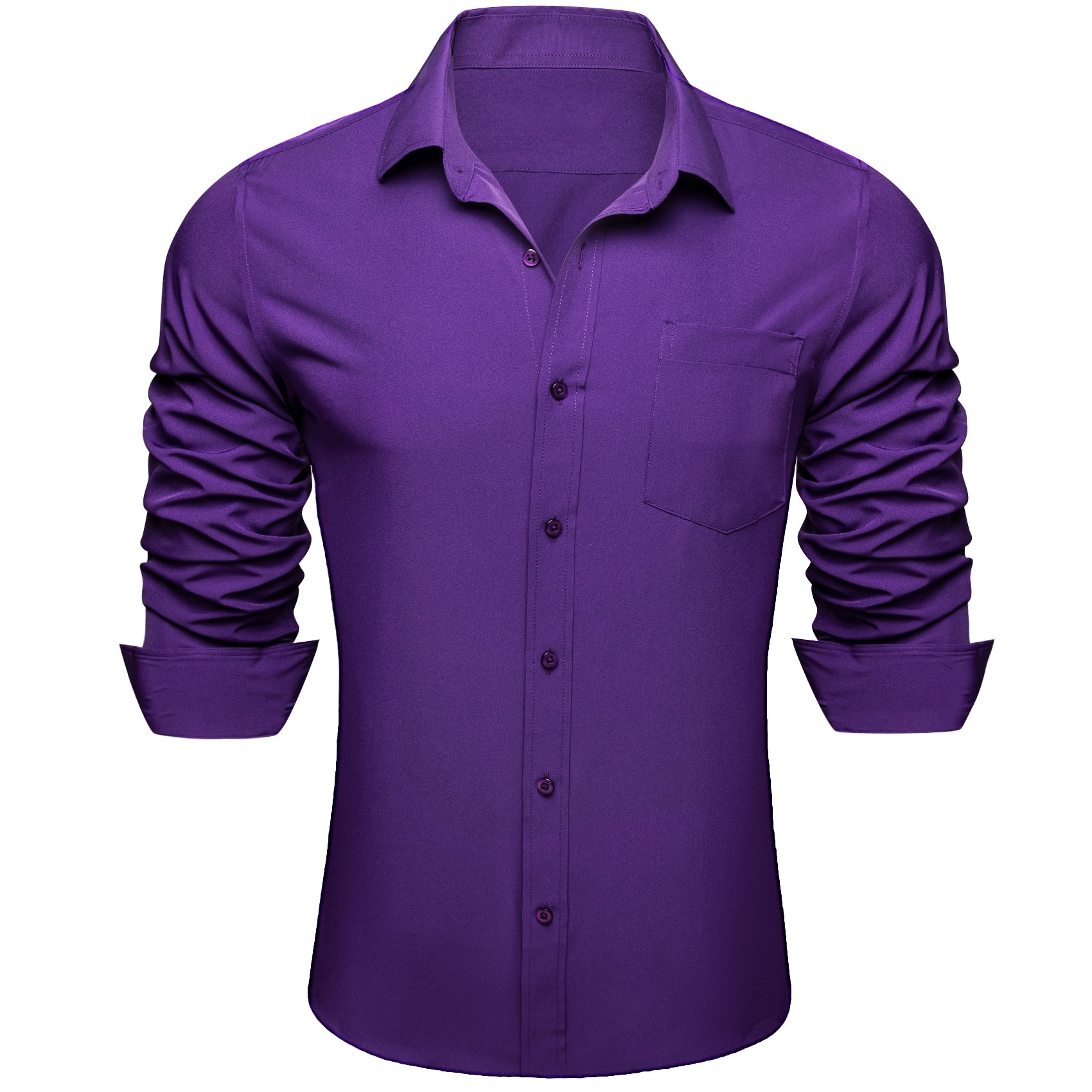 Barry. Wang Mens Silk Purple Dress Shirt Solid Casual Button Down Long Sleeve Shirt