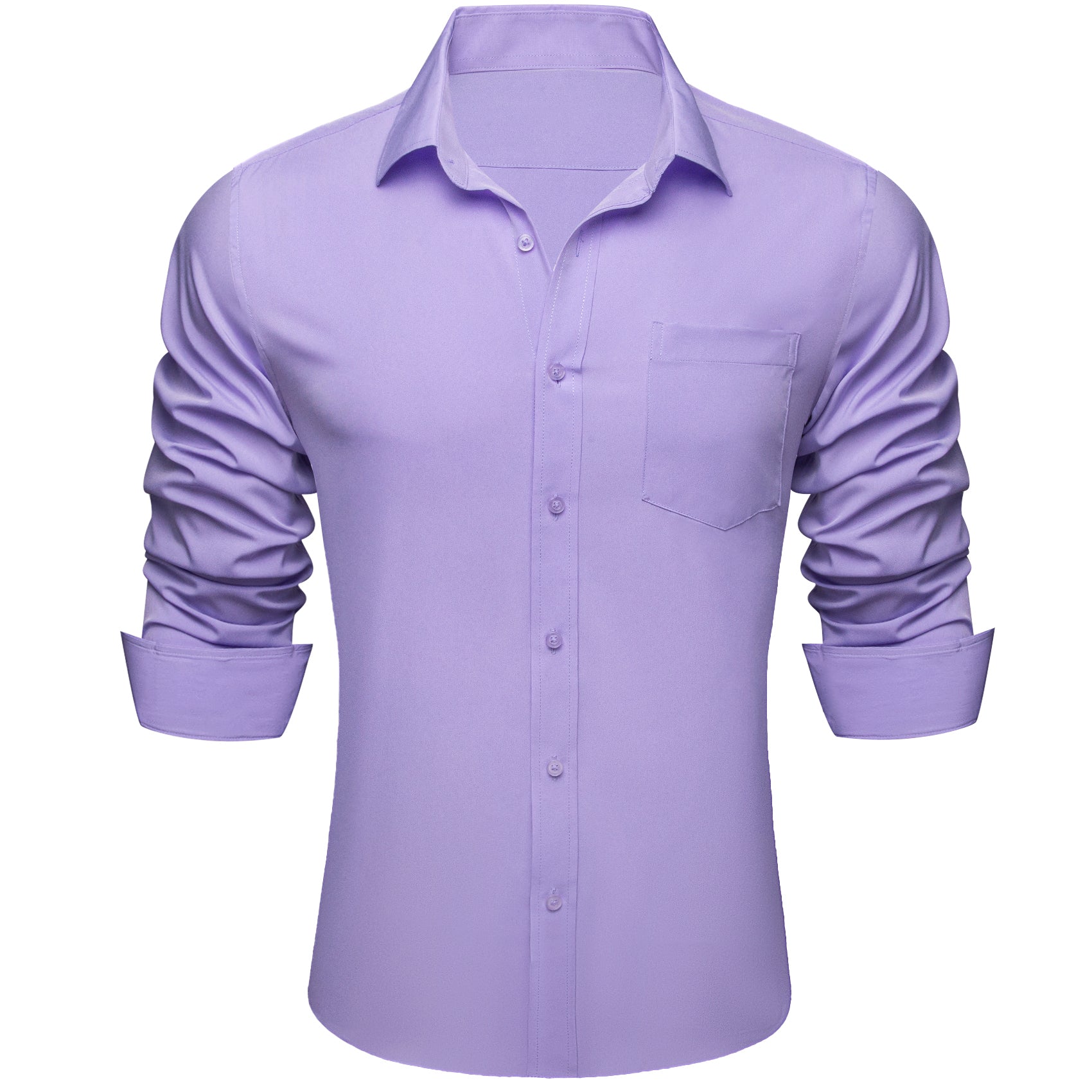 Barry. Wang Mens Silk Lavender Dress Shirt Solid Casual Button Down Long Sleeve Shirt
