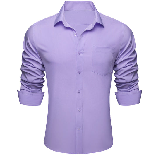 Barry. Wang Mens Lilac Purple Dress Shirt Solid Wrinkle-Free Business Casual Button Down Shirt