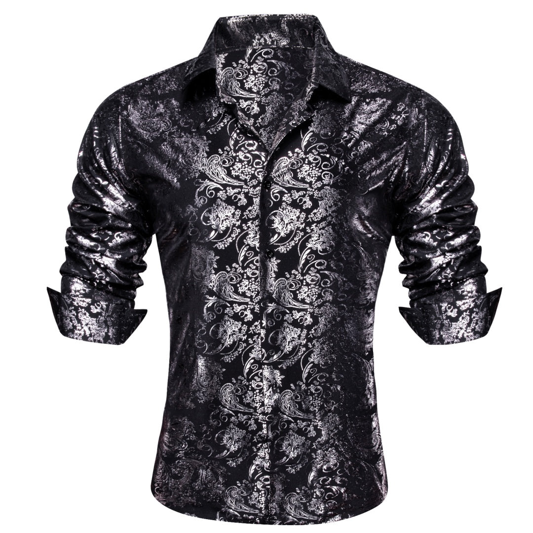 Barry. Wang Mens Grey Dress Shirt Paisley Jacquard Long Sleeve Button Barry. Wang Mens Grey Dress Shirt Paisley Jacquard Long Sleeve Button