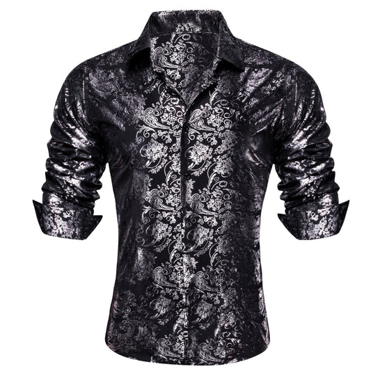 Barry. Wang Mens Grey Dress Shirt Paisley Jacquard Long Sleeve Button Down Business Shirt